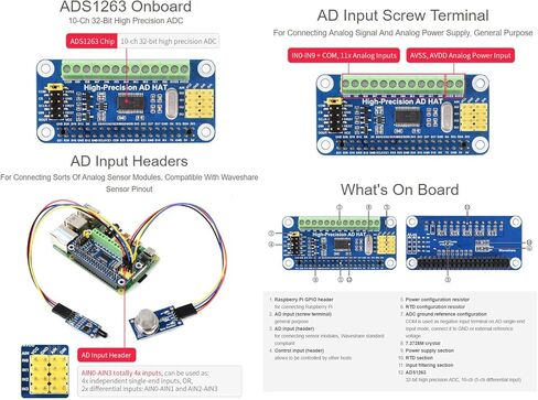 Waveshare High-Precision AD HAT for Raspberry Pi with ADS1263 10-Ch 32-Bit ADC Compatible with Raspberry Pi Series and Jetson Nano in Saudi Arabia