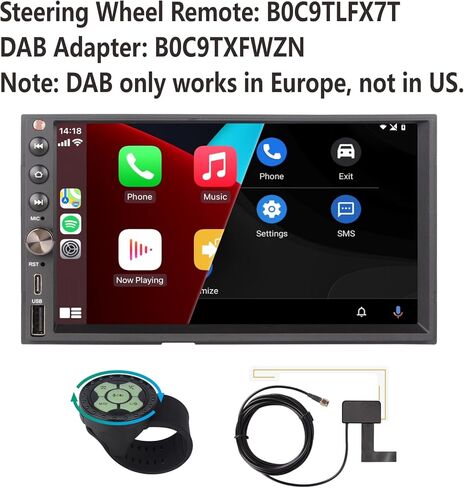 LXKLSZ Wireless Carplay Wireless Android Auto Double Din ستيريو سيارة مع سطوع تلقائي 7in IPS تعمل باللمس وكاميرا الرؤية الخلفية AHD / بلوتوث / وصلة مرآة / FM / AM / USB Type-C in Kuwait