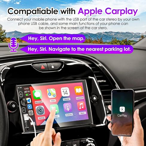 Double Din Car Stereo Apple Carplay & Android Auto 7-Inch Full HD Touchscreen Car Audio Receiver with Bluetooth, FM Radio, USB & Type-C Ports, External Mic/AUX Input, Rear View Camera, Mirror Link in Kuwait