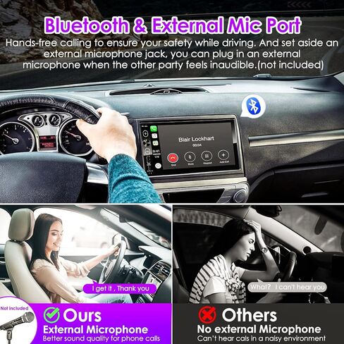 Double Din Car Stereo Apple Carplay & Android Auto 7-Inch Full HD Touchscreen Car Audio Receiver with Bluetooth, FM Radio, USB & Type-C Ports, External Mic/AUX Input, Rear View Camera, Mirror Link in Kuwait