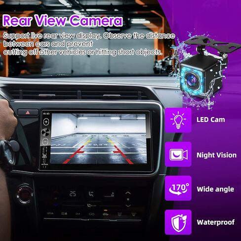 Double Din Car Stereo Apple Carplay & Android Auto 7-Inch Full HD Touchscreen Car Audio Receiver with Bluetooth, FM Radio, USB & Type-C Ports, External Mic/AUX Input, Rear View Camera, Mirror Link in Kuwait