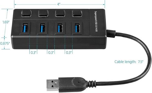 موزع سفر مونوبرايس ميني 4 منافذ USB 3.0 - سرعة تصل إلى 5.0 جيجابت في الثانية، التوصيل والتشغيل، أسود in Saudi Arabia