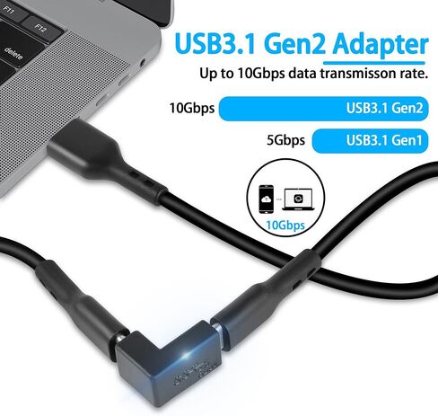 محول GELRHONR 90 درجة USB C أنثى إلى أنثى، وصلة زاوية يمين ويسار لأعلى ولأسفل من النوع C تدعم الشحن ونقل البيانات لأجهزة الكمبيوتر المحمول، والهاتف المحمول، وPC-2pack (أسود - يمين وأعلى) in Saudi Arabia