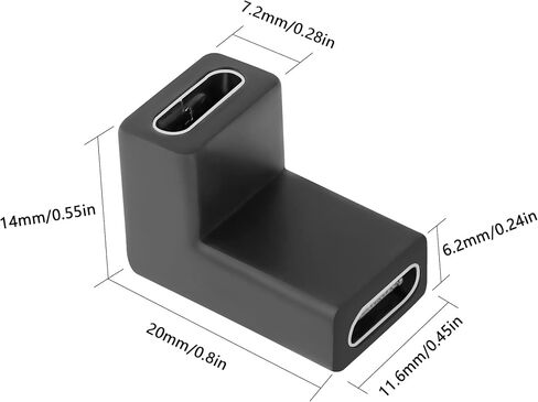محول GELRHONR 90 درجة USB C أنثى إلى أنثى، وصلة زاوية يمين ويسار لأعلى ولأسفل من النوع C تدعم الشحن ونقل البيانات لأجهزة الكمبيوتر المحمول، والهاتف المحمول، وPC-2pack (أسود - يمين وأعلى) in Saudi Arabia