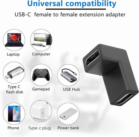 محول GELRHONR 90 درجة USB C أنثى إلى أنثى، وصلة زاوية يمين ويسار لأعلى ولأسفل من النوع C تدعم الشحن ونقل البيانات لأجهزة الكمبيوتر المحمول، والهاتف المحمول، وPC-2pack (أسود - يمين وأعلى) in Saudi Arabia