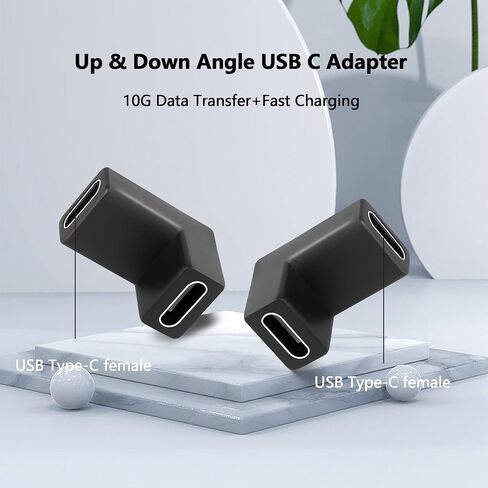 محول GELRHONR 90 درجة USB C أنثى إلى أنثى، وصلة زاوية يمين ويسار لأعلى ولأسفل من النوع C تدعم الشحن ونقل البيانات لأجهزة الكمبيوتر المحمول، والهاتف المحمول، وPC-2pack (أسود - يمين وأعلى) in Saudi Arabia