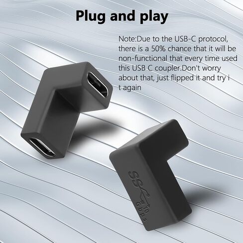 محول GELRHONR 90 درجة USB C أنثى إلى أنثى، وصلة زاوية يمين ويسار لأعلى ولأسفل من النوع C تدعم الشحن ونقل البيانات لأجهزة الكمبيوتر المحمول، والهاتف المحمول، وPC-2pack (أسود - يمين وأعلى) in Saudi Arabia