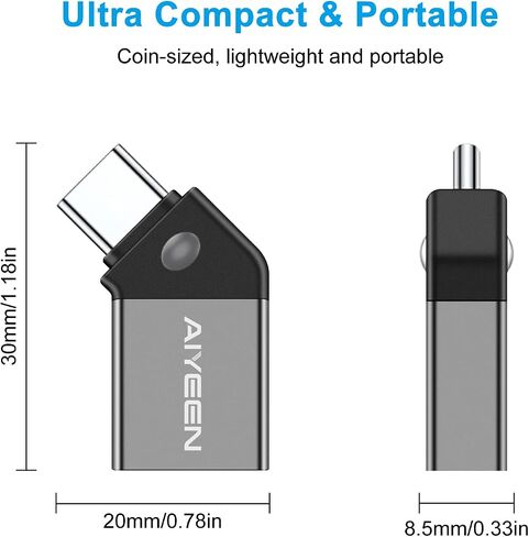 USB C to USB Adapter(2 Pack), 90 Degree USB C Male to USB 3.0 Female Adapter OTG Converter Compatible with MacBook Pro 2019/2018, Samsung and More USB-C Device, Gray in Saudi Arabia