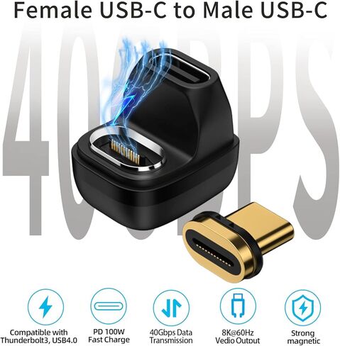 Minopara Magnetic USB C Adapter (U-Shape, 2 Packs), 40Gbps USB4.0 Type C Connector Compatible with Thunderbolt3, 100W 8K@60Hz 4K@144Hz Video Output, Compatible for MacBook Pro Air and Type C Device in Saudi Arabia