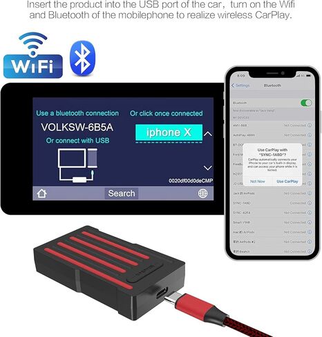 محول Mirabox USB اللاسلكي كار بلاي لوحدة السيارة المصنعة، دونجل كار بلاي اللاسلكي لتحويل السلك إلى الأسلاك، متوافق مع سيارات سباق المصنع، يدعم التحكم في زر عجلة القيادة in Kuwait