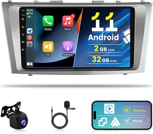 لراديو تويوتا كامري 2007-2011، Roinvou 2+32G Android 11 ستيريو سيارة CarPlay لاسلكي مع Android Auto 9 بوصة شاشة لمس بلوتوث راديو السيارة يدعم مرآة Link GPS WiFi SWC DSP كاميرا احتياطية in Saudi Arabia