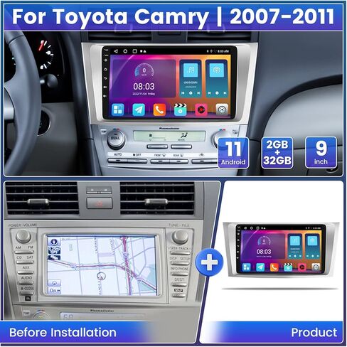 لراديو تويوتا كامري 2007-2011، Roinvou 2+32G Android 11 ستيريو سيارة CarPlay لاسلكي مع Android Auto 9 بوصة شاشة لمس بلوتوث راديو السيارة يدعم مرآة Link GPS WiFi SWC DSP كاميرا احتياطية in Saudi Arabia