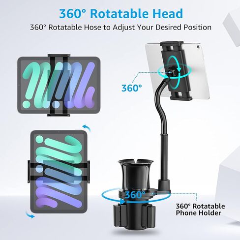حامل اكواب للسيارة 2 في 1، حامل جوال عالمي للسيارة بتصميم عنق اوزة طويل قابل للتعديل بزاوية 360 درجة، متوافق مع جميع اجهزة الهواتف الذكية مقاس 4.7 انش - 8.2 انش in Kuwait