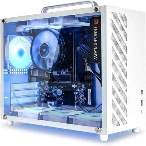 GOPIE Samll ITX pc case, T07 Portable Mini Tower Computer Chassis with Al-Alloy Handle, Gaming Desktop Computer Hosting case with Tempered Glass - Support MATX, Mini-ITX, Fans not Included - White in Kuwait