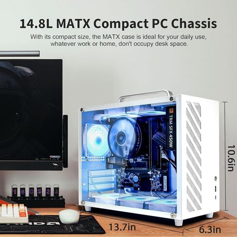 GOPIE Samll ITX pc case, T07 Portable Mini Tower Computer Chassis with Al-Alloy Handle, Gaming Desktop Computer Hosting case with Tempered Glass - Support MATX, Mini-ITX, Fans not Included - White in Kuwait