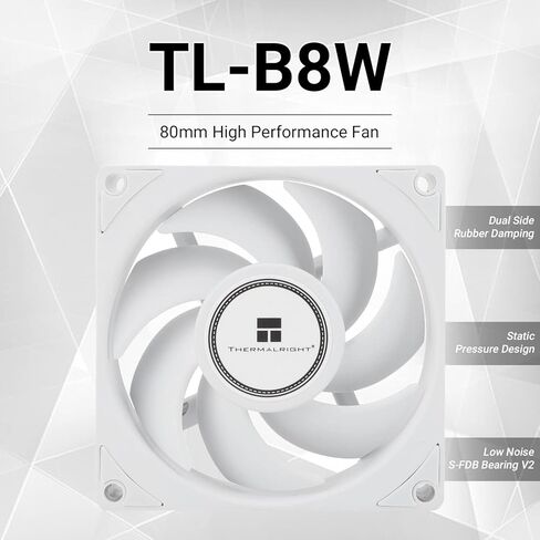 ثيرمال رايت مروحة تبريد وحدة المعالجة المركزية TL-B8W هادئة بـ4 دبابيس PWM مروحة تبريد صامتة 80 ملم وسرعة 2200 دورة في الدقيقة (ابيض) in Saudi Arabia