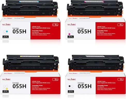 خرطوشة حبر بديلة 055H 055 لـ Canon 055H 055 متوافقة مع طابعة Canon Color ImageCLASS LBP663cdw MF742Cdw MF744cdw MF746Cdw MF743Cdw MF741Cdw مع رقاقة (أسود سماوي أرجواني أصفر) in Kuwait