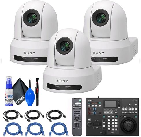3 × كاميرا سوني SRG-X40UH 4K/HDMI/USB بتكبير بصري 40x PTZ مع PoE+ (أبيض) (SRG-X40UH/W) + وحدة تحكم عن بعد RM-IP500/1 من سوني + 3 كابل إيثرنت Cat5e + مجموعة تنظيف - حزمة (تم تجديدها) ) in Kuwait