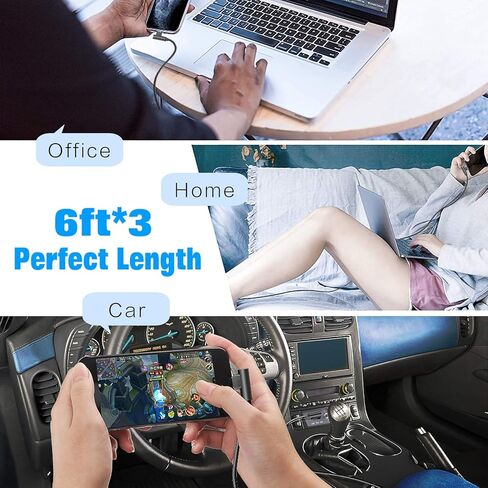 كابل iPhone Lightning بطول 6 أقدام، [معتمد من MFi] كابل شحن سريع بزاوية يمنى 90 درجة إضافية 6 أقدام/3 عبوات كابل شاحن iPhone مضفر من النايلون لهواتف iPhone 12/11/Xs Max/XS/XR/X، 8 7 6 6S 6 Plus، iPad، iPod in Kuwait