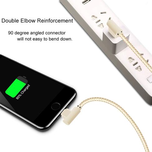 3 قطع من كابلات iPhone المعتمدة من Apple MFi كابل Lightning ذو الزاوية اليمنى (3/3/3FT) سلك شحن مجدول من النايلون 90 درجة لمزامنة البيانات لهواتف iPhone 13/12/11/11Pro/Xs Max/X/8/7/Plus/6S/ 6/SE/5S آيباد ذهبي in Kuwait