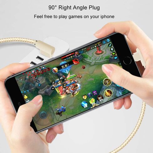 3 قطع من كابلات iPhone المعتمدة من Apple MFi كابل Lightning ذو الزاوية اليمنى (3/3/3FT) سلك شحن مجدول من النايلون 90 درجة لمزامنة البيانات لهواتف iPhone 13/12/11/11Pro/Xs Max/X/8/7/Plus/6S/ 6/SE/5S آيباد ذهبي in Kuwait