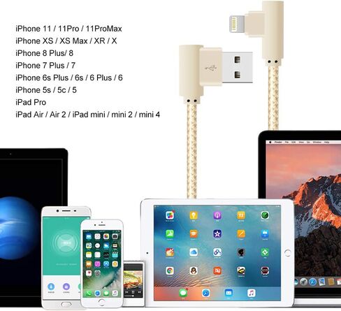 3 قطع من كابلات iPhone المعتمدة من Apple MFi كابل Lightning ذو الزاوية اليمنى (3/3/3FT) سلك شحن مجدول من النايلون 90 درجة لمزامنة البيانات لهواتف iPhone 13/12/11/11Pro/Xs Max/X/8/7/Plus/6S/ 6/SE/5S آيباد ذهبي in Kuwait