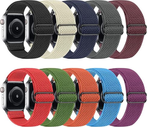 Tiptops 10 PACK Elastic Watch Band Compatible with Apple Watch 38mm 40mm 41mm 42mm 44mm 45mm 46mm 49mm , Adjustable Length, Stretch Nylon Sports Watch Strap, Compatible with iWatch Ultra 2 Series 10/9/8/7/SE/6/5/4/3/2/1/SE for Men Women in Saudi Arabia