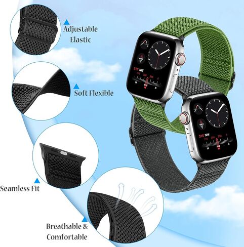 Tiptops 10 PACK Elastic Watch Band Compatible with Apple Watch 38mm 40mm 41mm 42mm 44mm 45mm 46mm 49mm , Adjustable Length, Stretch Nylon Sports Watch Strap, Compatible with iWatch Ultra 2 Series 10/9/8/7/SE/6/5/4/3/2/1/SE for Men Women in Saudi Arabia