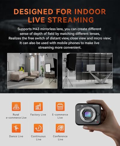 كاميرا YONGNUO YN433 بدون مرآة Micro Four Thirds M43 مع بث مباشر، كاميرا بث مباشر احترافية 4K USB، تدعم البث المباشر متعدد الكاميرات in Kuwait