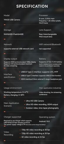 كاميرا YONGNUO YN433 بدون مرآة Micro Four Thirds M43 مع بث مباشر، كاميرا بث مباشر احترافية 4K USB، تدعم البث المباشر متعدد الكاميرات in Kuwait