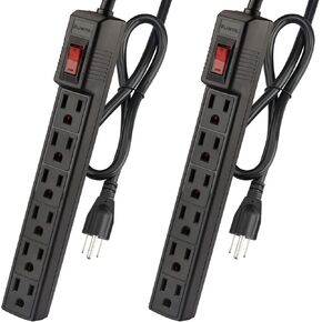 PLUGTUL 2 حزمة من واقي التيار الكهربائي بطول 4 أقدام، 6 منافذ، 980 جول، قابس مسطح، قابل للتركيب على الحائط لمرآب المكاتب المنزلية، مدرج في قائمة ETL، أبيض