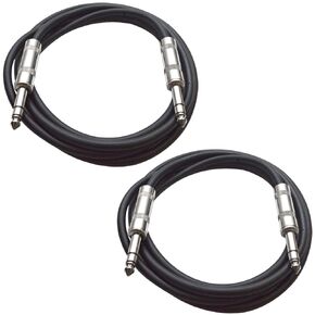 Seismic Audio Speakers TRS Male ¼" to TRS Male ¼" Patch Cable, 2 Foot Balanced Cord, Pack of 2, Black