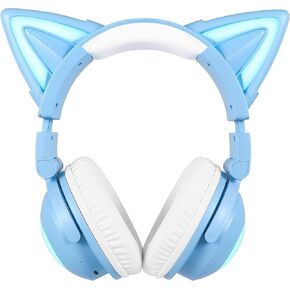 kuayang Wireless Cat Ear Headphones (7 Color Changing) with & 3.5mm Jack, Gaming Pro, Bluetooth&Wired Connection (Pink)