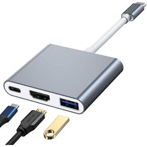 محول USB C الى HDMI متعدد المنافذ، موزع USB C 3 في 1 مع مخرج HDMI 4K ومنفذ USB 3.0 ومنفذ شحن USB-C، محول رقمي ايه في متعدد المنافذ متوافق مع ماك بوك وايباد برو/اير واجهزة USB-C الاخرى in Kuwait