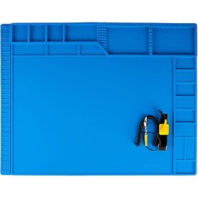 Kaisi Large Repair Mat,Silicone Soldering Mat,Heat Resistant 932°F Magnetic Work Mat,Electronic Solder Pad with Anti Static Wrist Strap for Soldering Station,Phone,Laptop,Tablet,Watch Repair(Blue)