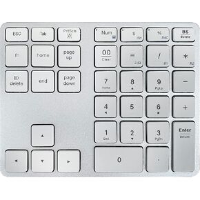 لوحة ارقام بلوتوث من ام سي سايت، لوحة مفاتيح رقمية لاسلكية متعددة الاجهزة، وضع مزدوج 3 في 1 (BT1+BT2+USB) محمول ورفيع 10 مفاتيح للابتوب وماك بوك اير/برو واي ماك وسيرفس برو - فضي in Kuwait