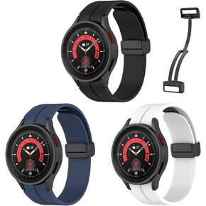 Galaxy Watch 5 Pro Bands 45mm, No Gap Silicone Sport Band Compatible with Galaxy Watch 7 6 5 4 44mm 40mm Replacement Strap (Black Buckle-Black) in Kuwait