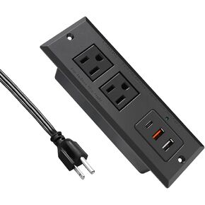 شريط طاقة مجوف بقدرة 20 واط، منفذ USB C للشحن السريع، منفذ طاقة من النوع C، قابس طاقة تمديد مثبت على سطح الطاولة للمؤتمرات وأريكة سطح المكتب ودرج ETL (أسود) in Kuwait