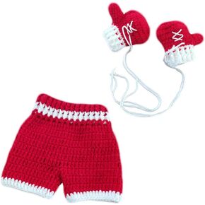 Zeroest Newborn Photography Prop Crochet Baby Boxer Outfit Knit Baby Photo Prop Costume Boxing Trunks Set