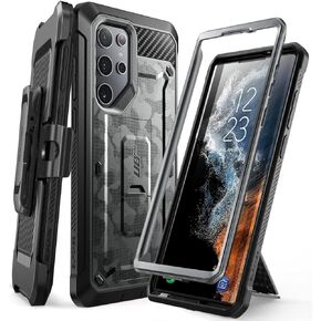 حافظة سلسلة SUPCASE Unicorn Beetle Pro لهاتف Samsung Galaxy S22 Ultra 5G (إصدار 2022)، حافظة متينة بطبقة مزدوجة ومشبك حزام ومسند بدون واقي شاشة مدمج (أسود)