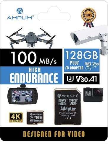 Amplim Micro SD Card 128GB, 2 Pack Extreme High Speed MicroSD Memory Plus Adapter, MicroSDXC U3 Class 10 V30 UHS-I Nintendo-Switch, GoPro Hero, Surface, Phone Galaxy, Camera Security Cam, Tablet, PC in Kuwait