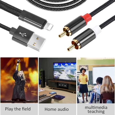 شاحن USB WUSERNING ومنفذ iOS إلى كابل صوت ستيريو RCA، سلك Y مقسم باللونين الأحمر والأبيض متوافق مع iPhone/ipad/iPod متصل بالسيارة ومكبر الصوت والمسرح المنزلي ومكبر الصوت والمزيد. (4.0 قدم) in Kuwait