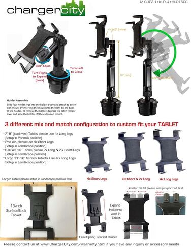 ChargerCity Xtreme Tablet Drinks Beverage Cup Holder Mount w/10inch Long Arm & 360º Swivel Adjust for All 7"-12" Screen Tablet Like Apple iPad PRO Air Mini Samsung Galaxy Tab Surface Pro/Book in Saudi Arabia