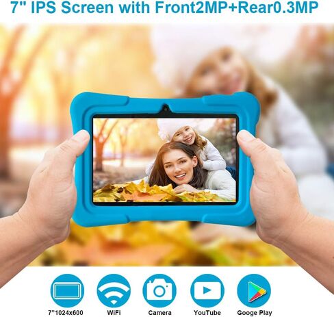 تابلت الاطفال بريتوم 7 بوصة | رباعي النواة أندرويد 10.0، 32 جيجابايت روم | واي فاي، بلوتوث، كاميرا مزدوجة | Educationl، الألعاب، الرقابة الأبوية، برامج الأطفال المثبتة مسبقًا مع حافظة الكمبيوتر اللوحي للأطفال (أزرق فاتح) in Kuwait