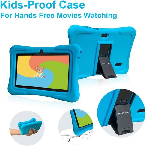 تابلت الاطفال بريتوم 7 بوصة | رباعي النواة أندرويد 10.0، 32 جيجابايت روم | واي فاي، بلوتوث، كاميرا مزدوجة | Educationl، الألعاب، الرقابة الأبوية، برامج الأطفال المثبتة مسبقًا مع حافظة الكمبيوتر اللوحي للأطفال (أزرق فاتح) in Kuwait