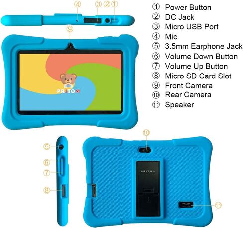 تابلت الاطفال بريتوم 7 بوصة | رباعي النواة أندرويد 10.0، 32 جيجابايت روم | واي فاي، بلوتوث، كاميرا مزدوجة | Educationl، الألعاب، الرقابة الأبوية، برامج الأطفال المثبتة مسبقًا مع حافظة الكمبيوتر اللوحي للأطفال (أزرق فاتح) in Kuwait