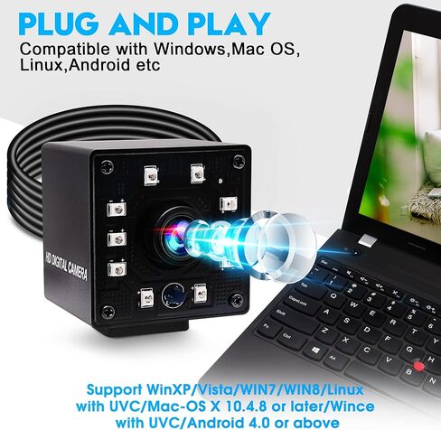 كاميرا ALPCAM USB للرؤية الليلية وكاميرا ويب USB بالأشعة تحت الحمراء ومعدل إطارات عالي 100 إطار في الثانية كاميرا ويب 2 ميجابكسل عالية الدقة 1080 بكسل مع كاميرا ويب بعدسة 3.6 مم، كاميرا ويب التوصيل والتشغيل لمراقبة منزل الطفل in Kuwait