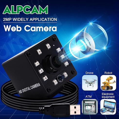 كاميرا ALPCAM USB للرؤية الليلية وكاميرا ويب USB بالأشعة تحت الحمراء ومعدل إطارات عالي 100 إطار في الثانية كاميرا ويب 2 ميجابكسل عالية الدقة 1080 بكسل مع كاميرا ويب بعدسة 3.6 مم، كاميرا ويب التوصيل والتشغيل لمراقبة منزل الطفل in Kuwait