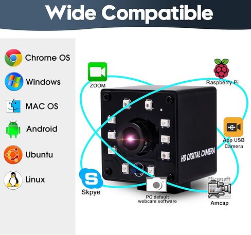 كاميرا ALPCAM USB للرؤية الليلية وكاميرا ويب USB بالأشعة تحت الحمراء ومعدل إطارات عالي 100 إطار في الثانية كاميرا ويب 2 ميجابكسل عالية الدقة 1080 بكسل مع كاميرا ويب بعدسة 3.6 مم، كاميرا ويب التوصيل والتشغيل لمراقبة منزل الطفل in Kuwait