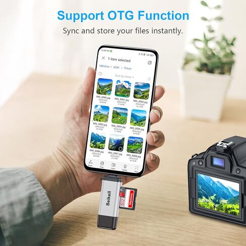 قارئ بطاقة SD، محول قارئ بطاقة الذاكرة Beikell USB 3.0/USB C - يدعم SD/Micro SD/SDXC/SDHC/MMC/RS-MMC/UHS-I، متوافق مع MacBook Pro، وMacBook Air، وiPad Pro، وGalaxy S21 الخ-الفضة in Kuwait